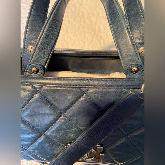 CHANEL Blue Quilted Distressed Convertible Boy Tote - Picture 9 of 16